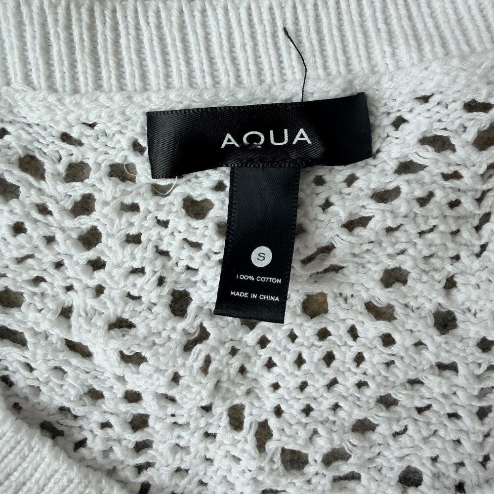 AQUA Women's Cropped Scalloped‎ Crochet V Neck Sweater Small Boho Festival Layer - Picture 4 of 4